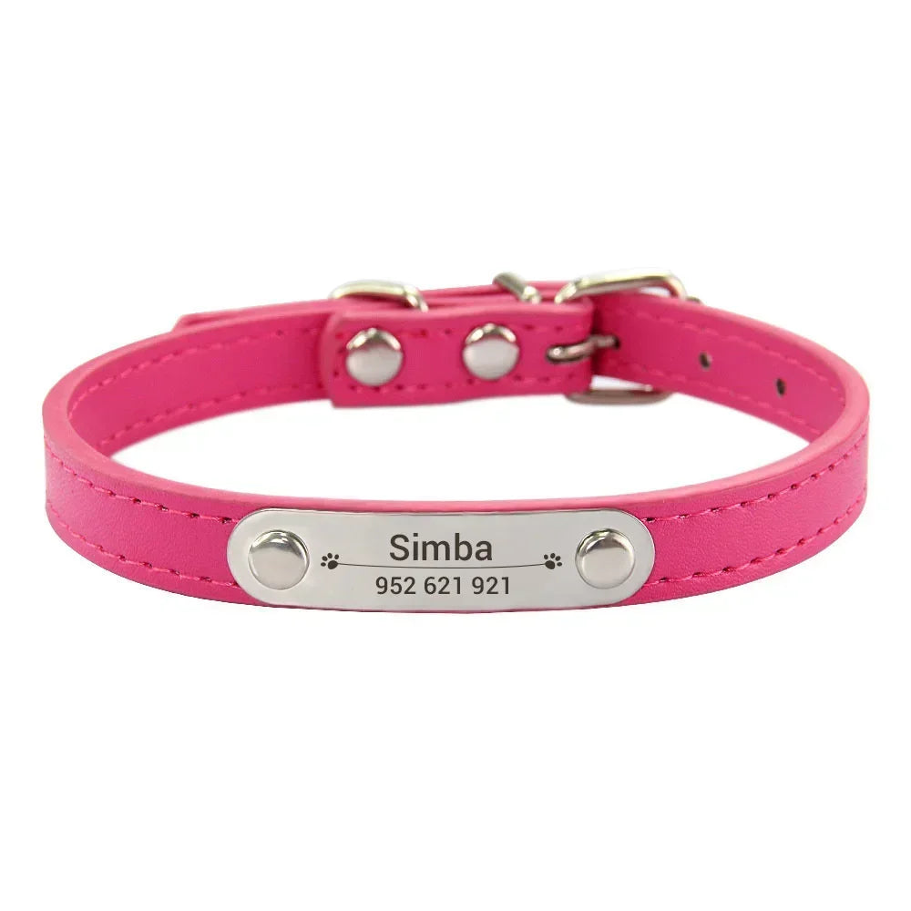 Personalised PU Leather Pet Collar with Name Tag