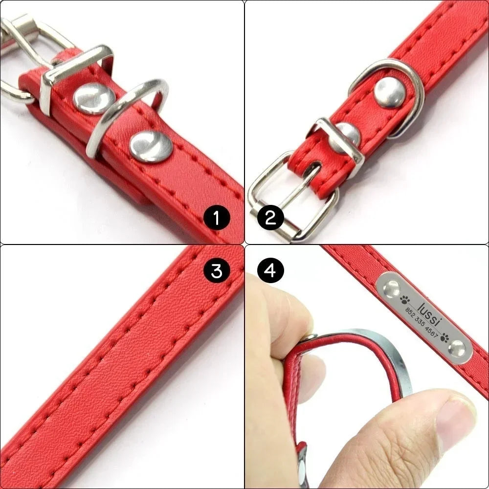Personalised PU Leather Pet Collar with Name Tag
