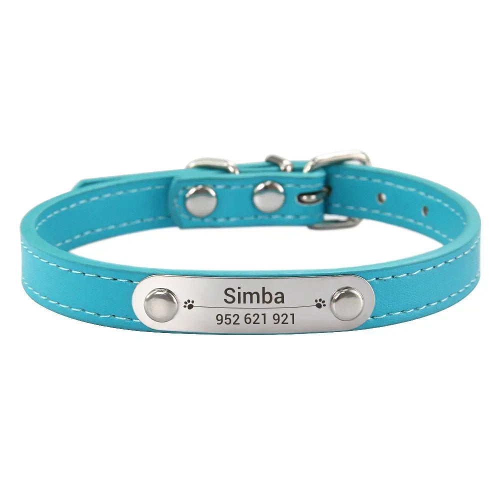 Personalised PU Leather Pet Collar with Name Tag