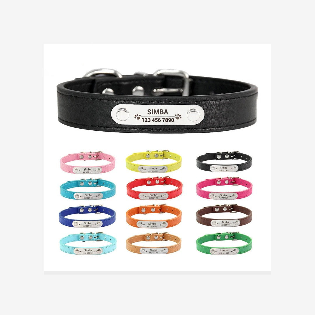 Personalised PU Leather Pet Collar with Name Tag