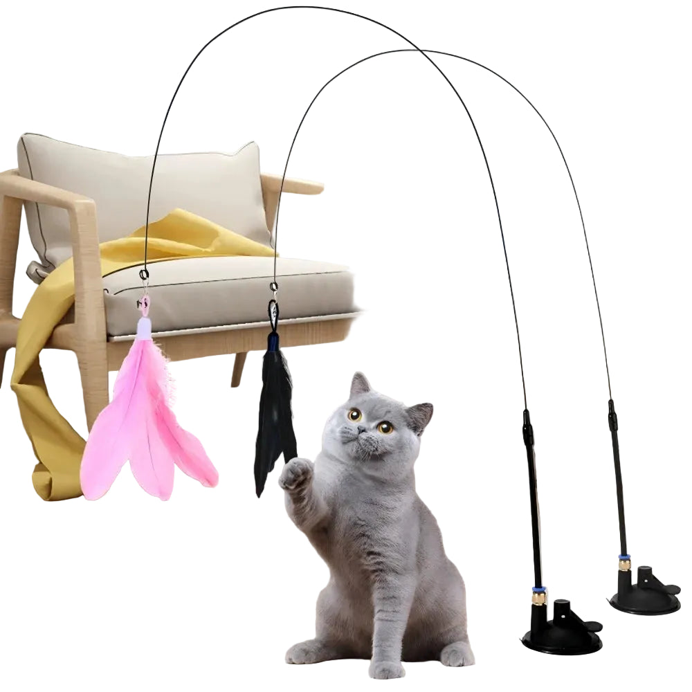 Strong Suction Cup Cat Wand Toy – Interactive Self-Play Feather Rod