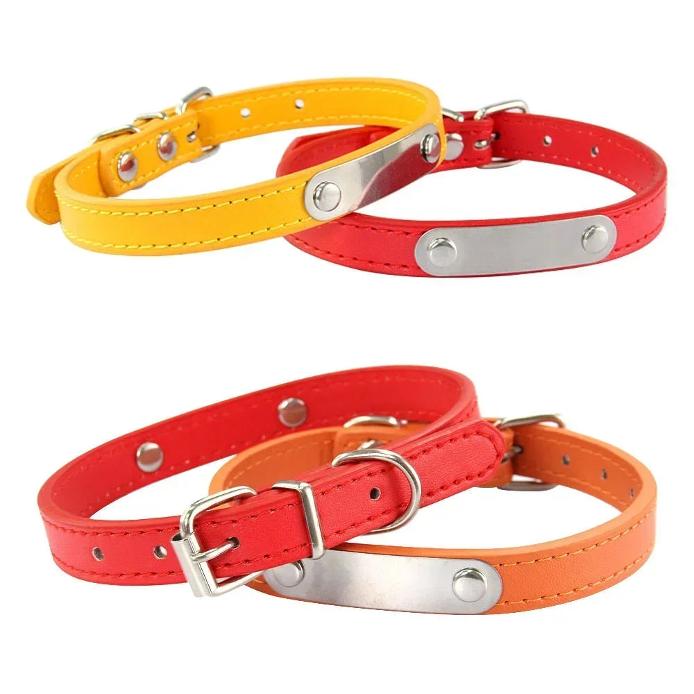 Personalised PU Leather Pet Collar with Name Tag